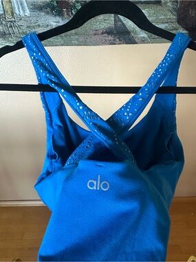 ALO Yoga Blue Tank with Laser-Cut Crisscross Straps